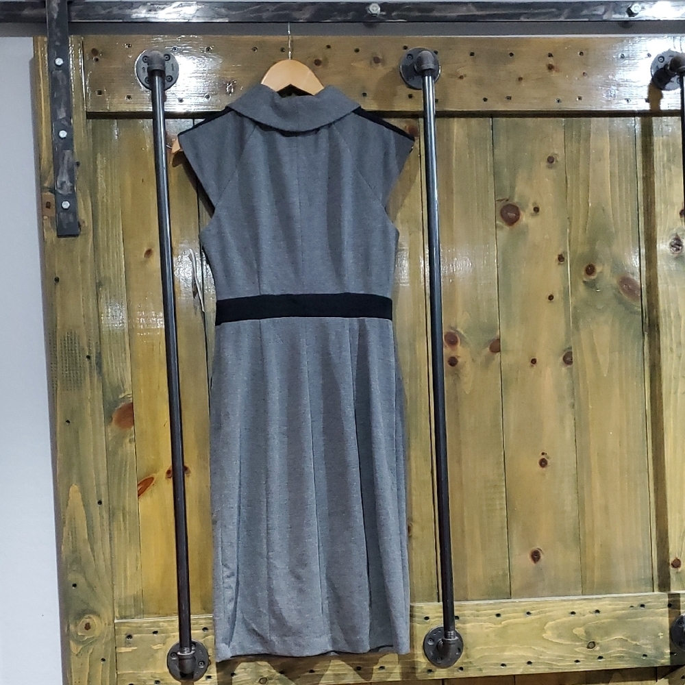 Gray Sleeveless Dress Classy Career Executive Office Sleek Mod Grunge Minimalist - Picture 7 of 7